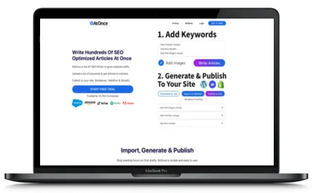AtOnce website displayed on a Macbook