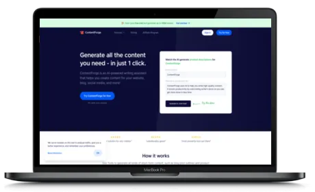 ContentForge website displayed on a Macbook