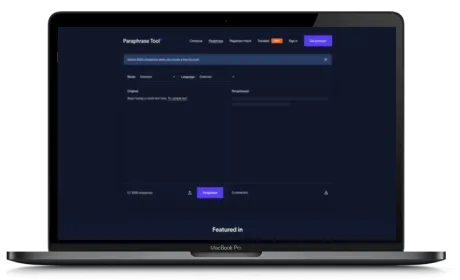 Paraphrase Tool website displayed on a Macbook