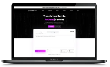 StealthWriter website displayed on a Macbook