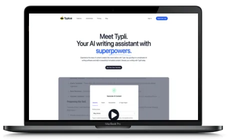Typli.ai website displayed on a Macbook